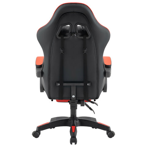 Кресло компьютерное DEFENDER "Tornado", 2 подушки, подставка для ног, экокожа, черное/красное, ш/к 26722, 64057