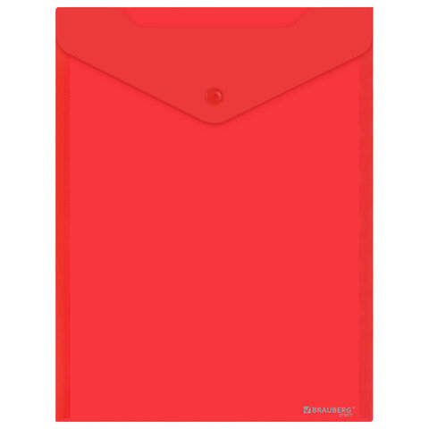 Папка-конверт с кнопкой прозрачная А4 BRAUBERG UNIVERSAL, вертикальная, красная, 0,15 мм, 273077
