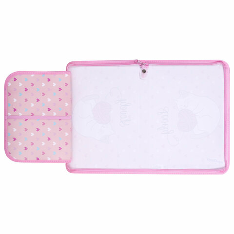 Папка для труда на молнии ЮНЛАНДИЯ А4, 1 отделение, откидная планка, органайзер, "Fluffy cat", 270982