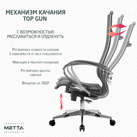 Кресло офисное МЕТТА "К-7" хром, прочная сетка, сиденье и спинка регулируемые, черное