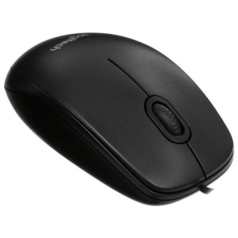 Мышь проводная LOGITECH B100, USB, 2 кнопки + 1 колесо-кнопка, оптическая, черная, 910-003357
