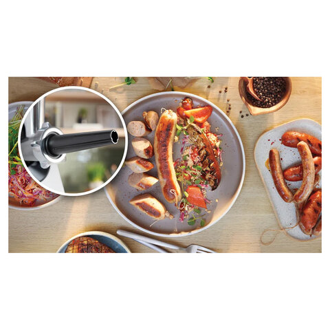 Мясорубка BOSCH MFWS420W, мощность 1900 Вт, производительность 2,5 кг/мин, металлический шнек, реверс