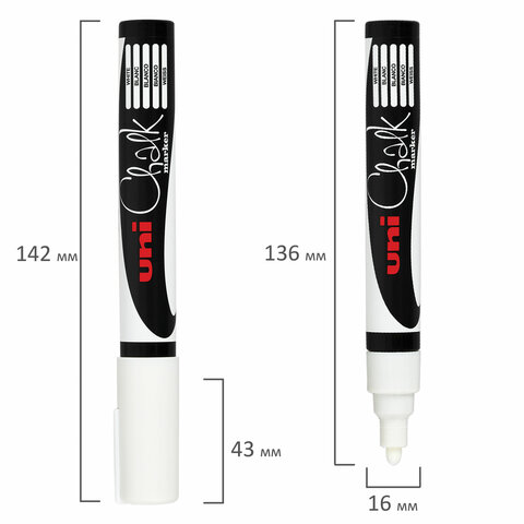 Маркер меловой UNI "Chalk", 1,8-2,5 мм, БЕЛЫЙ, влагостираемый, для гладких поверхностей, PWE-5M WHITE