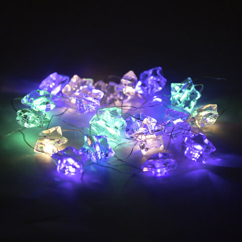 Электрогирлянда-нить комнатная 2 м, 20 LED, с насадками, вид: "Звёзды", мультицветная, на батарейках, ЗОЛОТАЯ СКАЗКА, 592477