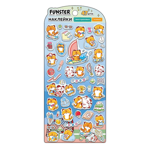 Наклейки гелевые "Зверята", 17,5х9 см, ассорти 6 видов, FUNSTER (ФАНСТЕР), 666080