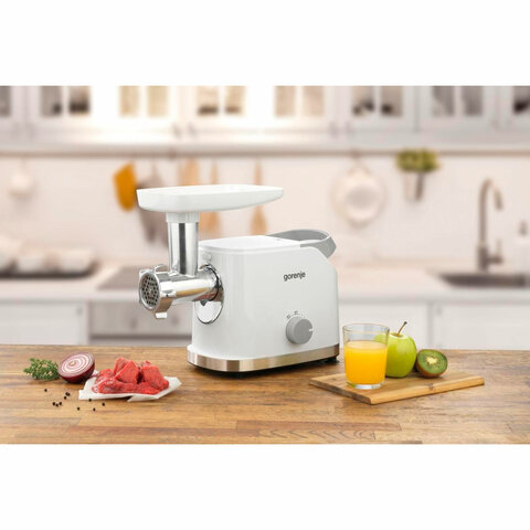 Мясорубка GORENJE MG1802SJW, 1800 Вт, производительность 2,1 кг/мин, 7 насадок, реверс, белый