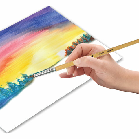 Кисть ПИФАГОР, ПОНИ, круглая, № 5, деревянная лакированная ручка, с колпачком, 200834