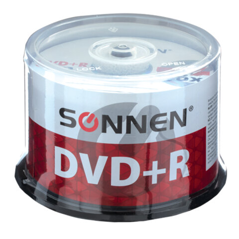 Диски DVD+R (плюс) SONNEN 4,7 Gb, 16x, Cake Box (упаковка на шпиле), КОМПЛЕКТ 50 шт., 512577