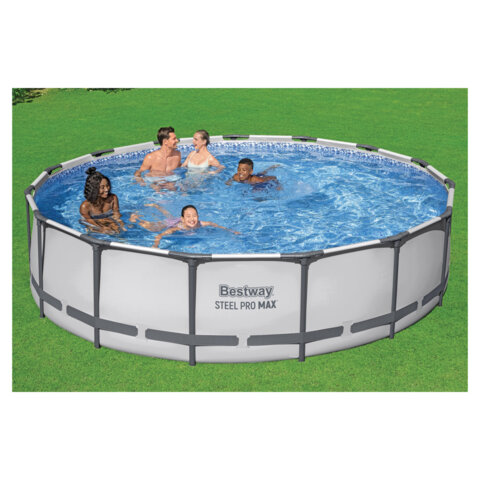 Каркасный бассейн, фильтр-насос 3028 л/ч, лестница, тент "Steel Pro Max" 457х107 см, 14970 л, усиленный каркас, BESTWAY, 56488