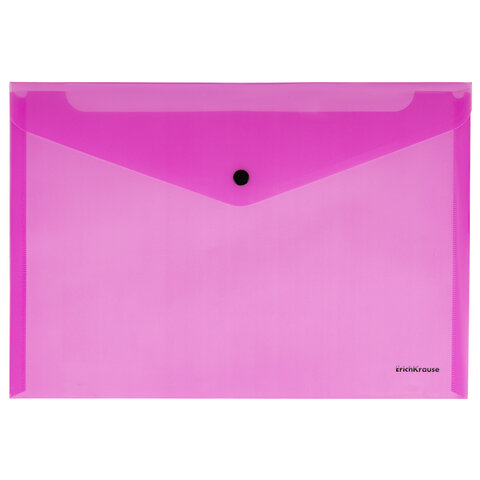 Папка-конверт с кнопкой ERICH KRAUSE "Glossy Neon", А4, до 120 листов, прозрачная, ассорти, 0,18 мм, 50300
