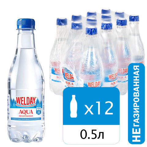 Вода питьевая природная артезианская WELDAY (ВЭЛДЭЙ) AQUA "СЕДЬМОЙ ИСТОК", негазированная, 0,5 л, 624715, НФ-00000197