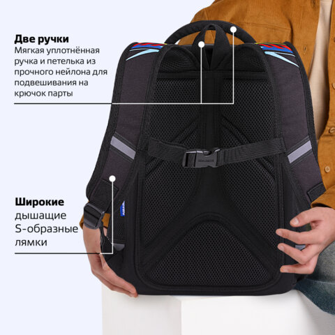 Ранец BRAUBERG LIGHT, 1 отделение, с брелоком, "Яркий дрифт", 36х26х13 см, 272027
