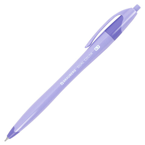 Ручка шариковая автоматическая масляная BRAUBERG "DUAL COLOR", СИНЯЯ, игольчатый наконечник 0,7 мм, линия письма 0,35 мм, 144327