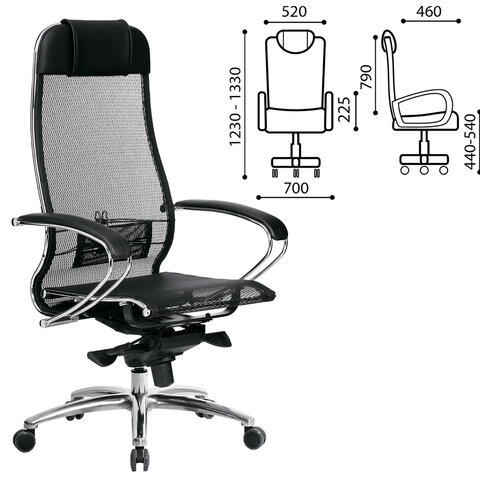 Кресло офисное МЕТТА "SAMURAI" S-1, сверхпрочная ткань-сетка, черное