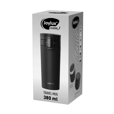Термокружка 380 мл JOYLUX (ДЖОЙЛЮКС) CLASSIC, нержавеющая сталь SUS304, черный матовый, 700270