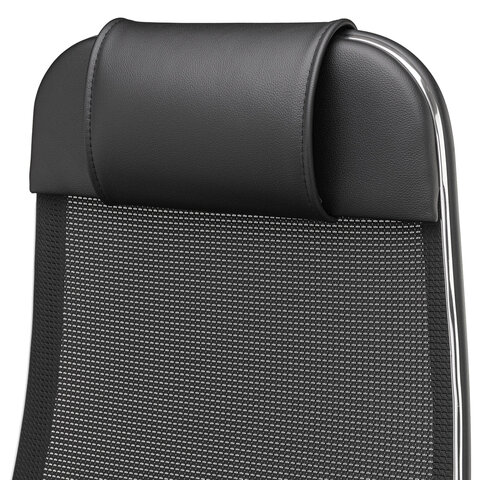 Кресло офисное МЕТТА "К-16" хром, ткань-сетка/экокожа, сиденье мягкое, черное