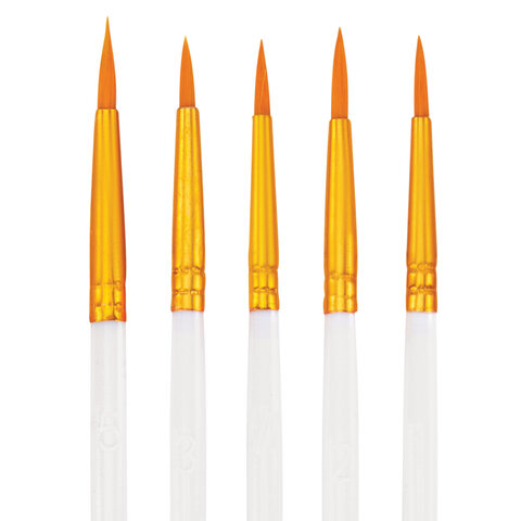 Кисти набор 10 шт., синтетика, белые, № 2/0-8 (Круглые; Овальные; Плоские; Лайнеры), WBZ (ВБЗ), 201087