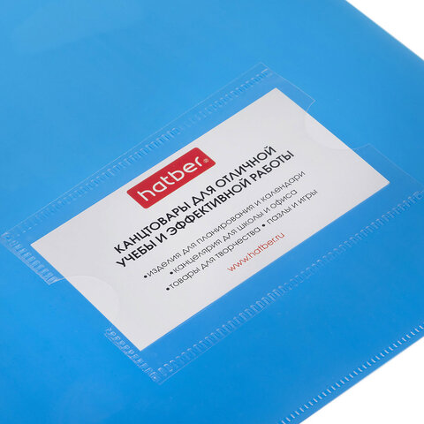 Папка-уголок с карманом для визитки, А4, синяя, 0,18 мм, AGкм4 00102, V246955