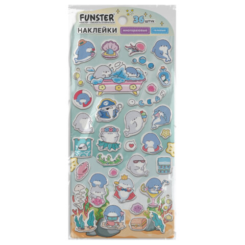 Наклейки гелевые "Зверята", 17,5х9 см, ассорти 6 видов, FUNSTER (ФАНСТЕР), 666080