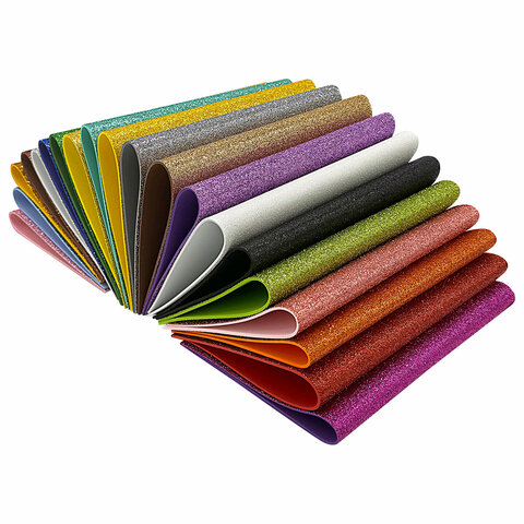 Пористая резина/фоамиран А4, 2 мм, НАБОР, 20 листов, 20 цветов, яркие цвета, блестки, ОСТРОВ СОКРОВИЩ, 665103