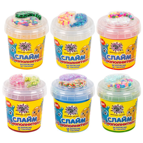 Слайм (лизун) с наполнителями МИКС, 140 г, ассорти 6 видов, JOLLY JOT (ДЖОЛЛИ ДЖОТ), 665950