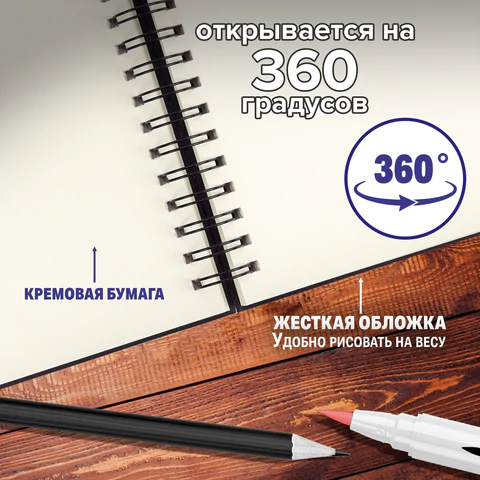 Скетчбук, слоновая кость 100 г/м2, 148х210 мм, 80 л., гребень, твердая обложка, BRAUBERG ART PREMIERE, 115109