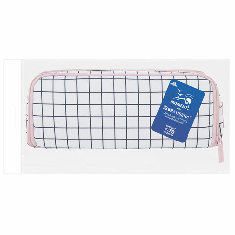 Пенал-органайзер BRAUBERG, 2 откидные планки, полиэстер, 23x9х7 см, "Checkered white", 272315