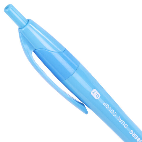 Ручка шариковая автоматическая масляная BRAUBERG "DUAL COLOR", СИНЯЯ, игольчатый наконечник 0,7 мм, линия письма 0,35 мм, 144327
