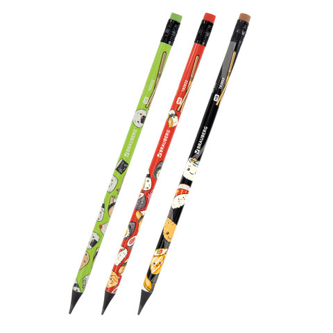 Карандаш чернографитный с принтом BRAUBERG "JAPAN FOOD", 1 шт., HB, с ластиком, корпус ассорти, 182022