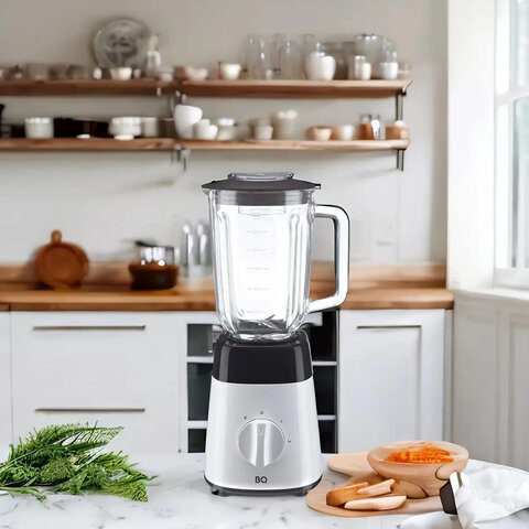 Блендер стационарный BQ (БИ-КЬЮ) SB1008, 1000 Вт, 2 скорости, чаша 1,5 л, пластик, черный/белый, 86192480
