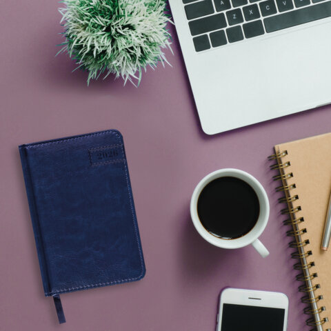 Ежедневник датированный 2026, МАЛЫЙ ФОРМАТ 100х150 мм, А6, BRAUBERG "Imperial", под кожу, синий, 117255