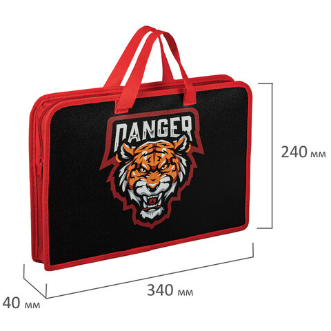 Папка на молнии с ручками ЮНЛАНДИЯ А4, 1 отделение, пластик, ширина 45 мм, "Dangerous Predator", 271458