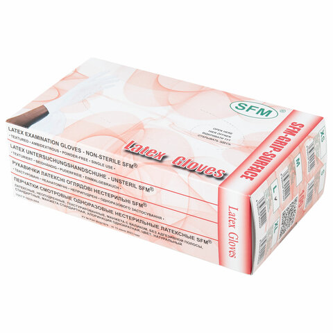 Перчатки латексные смотровые SFM Grip-Surface/ L 254 SC, Германия, 50 пар (100 штук), размер 8-9, L (большой)