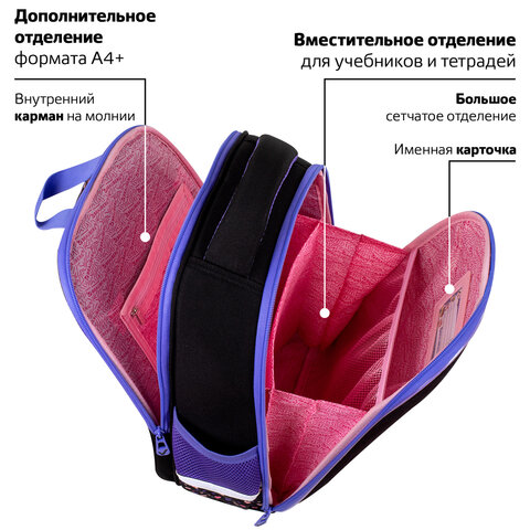 Ранец BRAUBERG FIT, 2 отделения, Sleeping kitten, велюровая панель, 38х27х14 см, 273107