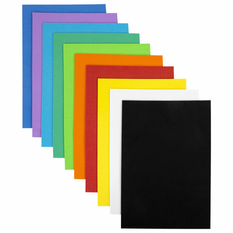Пористая резина/фоамиран А4, 2 мм, НАБОР №1, 10 листов, 10 цветов, яркие цвета, ОСТРОВ СОКРОВИЩ, 660073