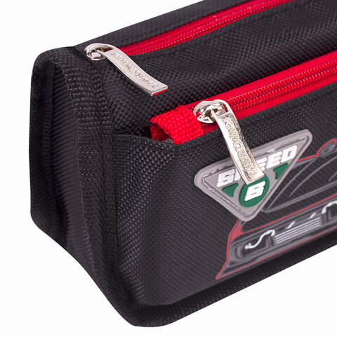 Пенал мягкий ЮНЛАНДИЯ, 2 отделения, полиэстер, "Speed car", черный, 21х6х9 см, 270273