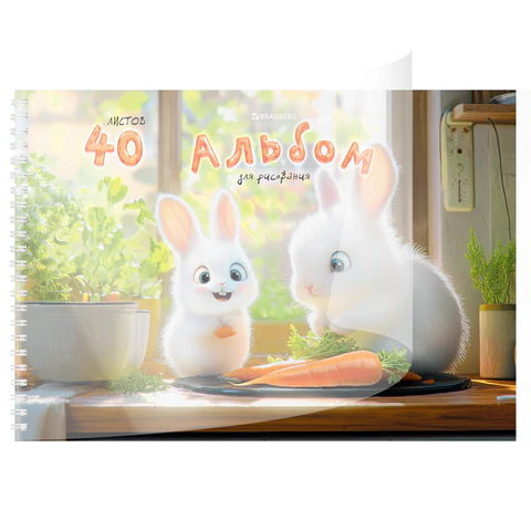 Альбом для рисования, пластиковая обложка, А4, 40 л., гребень, BRAUBERG, 210х297 мм, АССОРТИ-1 (8 видов), 107682