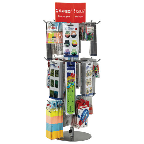 Стойка-вертушка настольная BRAUBERG, 68х28 см, 20 крючков, 3 вращающихся ряда, 505911