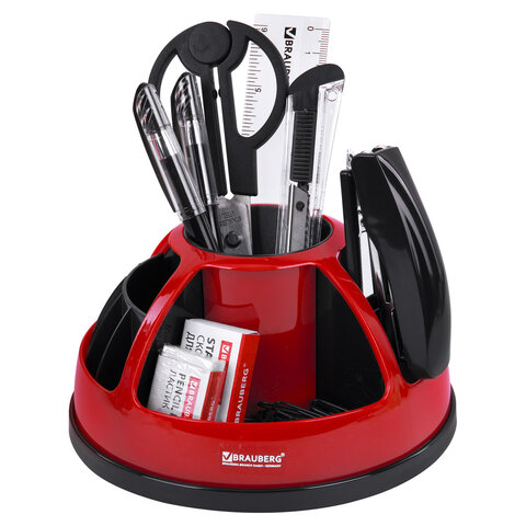 Канцелярский набор BRAUBERG "ULTRA", 10 предметов, вращающаяся конструкция, черно-красный, 231929