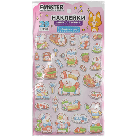 Наклейки объемные "Яркий микс", 19х13,5 см, ассорти 12 видов, FUNSTER (ФАНСТЕР), 666087