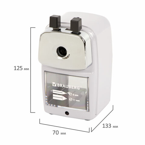Точилка механическая BRAUBERG "METALLIC-X", для ч/гр и цветных карандашей (в том числе утолщенных), крепление, металлический корпус, 228481