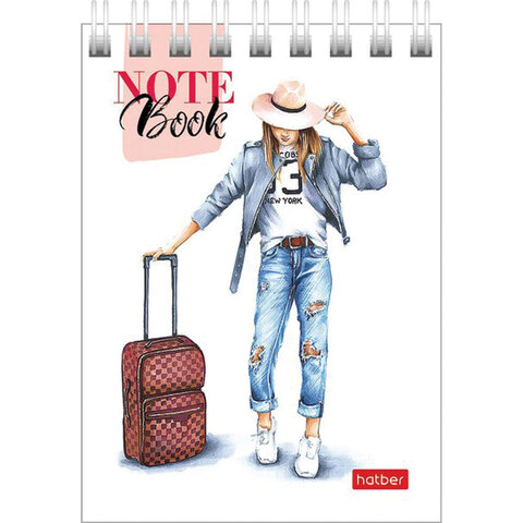 Блокнот МАЛЫЙ ФОРМАТ А7 75х105 мм, 60 л., гребень, картон, клетка, HATBER "Happy time", 066624, 60Б7В1гр