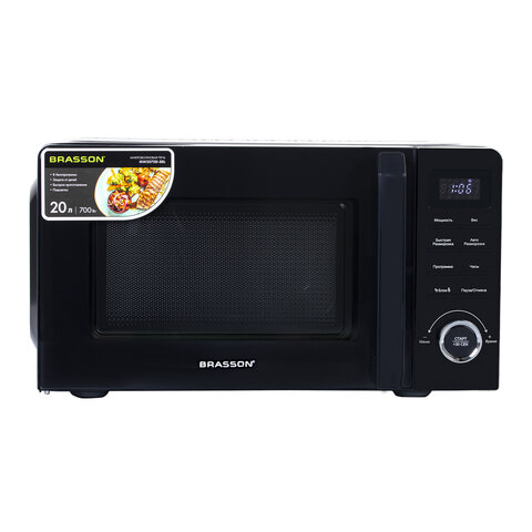 Микроволновая печь BRASSON (БРАССОН) MW2070D-8BL, 20 л, 700 Вт, таймер, 8 АВТО ПРОГРАММ, дисплей, защита от детей, черная, 454979