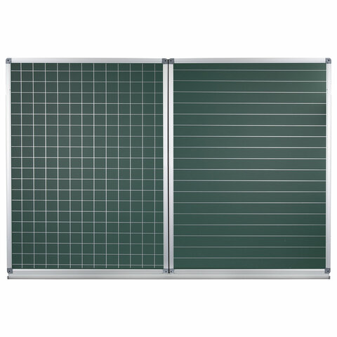 Доска для мела магнитная 3-х элементная 100х150/300 см, ДОПОЛНИТЕЛЬНАЯ ЛИНИЯ/КЛЕТКА, зеленая, STAFF, 238011