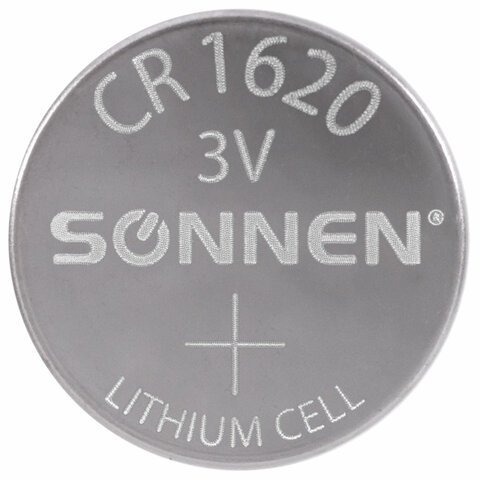 Батарейка литиевая SONNEN Lithium CR1620 "таблетка, дисковая, кнопочная" 1 шт., блистер, 455599