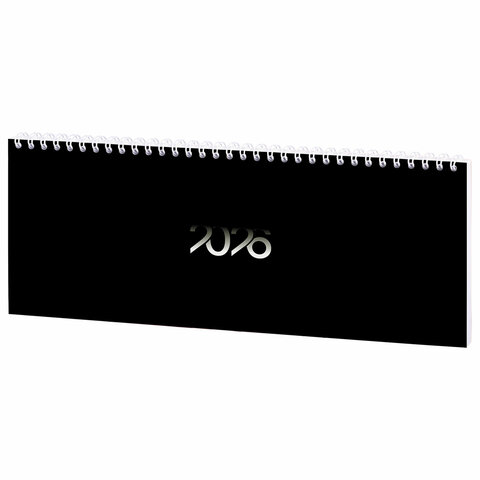 Планинг датированный 2026 285х112 мм, STAFF, гребень, картонная обложка, 64 л., "Black style", 117363