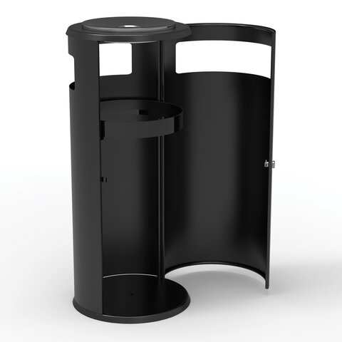 Урна уличная с пепельницей, кольцом для мешка, створка с замком, 955х455х455 мм, 70 литров, черная, "Метрополь-2"