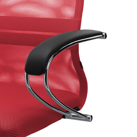 Кресло офисное МЕТТА "SU-B-8" хром, ткань-сетка, сиденье мягкое, красное
