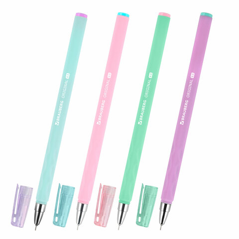 Ручки гелевые BRAUBERG ORIGINAL, ЧЕРНЫЕ, НАБОР 4 штуки, игольчатый узел 0,5 мм, линия письма 0,35 м, 144247