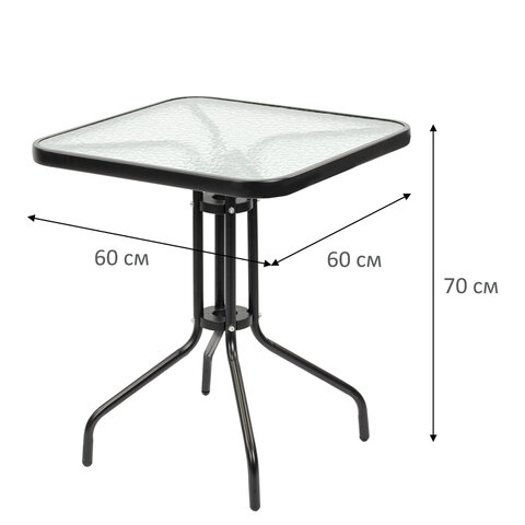 Стол NOSTRESS (НОСТРЕСС) TG-002, стеклянная столешница, 60х60 см, металлический каркас, черный, 641937